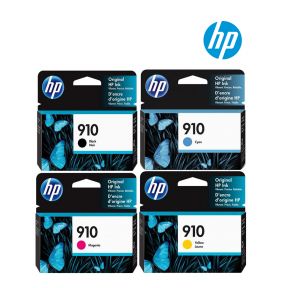 HP 910 Ink Cartridge 1 Set | Black 3YL61AN | Cyan 3YL58AN | Magenta 3YL59AN | Yellow 3YL60AN for HP Officejet 8010, 8017, 8022, Pro 8020, 8022, 8023, 8024, 8025, 8028, 803 Printer
