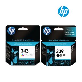 HP 339/343 Ink Cartridge 1 Set | Black C8767EE | Colour C8766EE for HP DeskJet 5740, 5940, 6540, 6620, 6840, 6940, 6980, 9800, PhotoSmart 2575, 2610, 8450, 8750, D5160, B8350, OfficeJet 6313, 7110, 7130, 7310, 7410, K7100 Printer