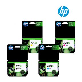 HP 670XL Ink Cartridge 1 Set | Black CZ117A | Cyan CZ118A | Magenta CZ119A | Yellow CZ120A For HP Deskjet Ink Advantage 3525, 4615, 4625, 5525 Printer