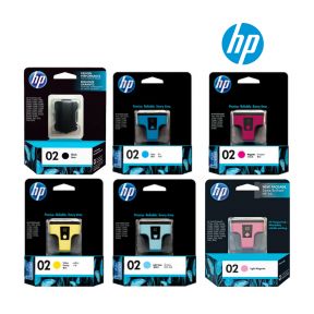 HP 02 Ink Cartridge 1 Set | Black | Cyan | Light Cyan | Magenta | Light Magenta | Yellow for HP Photosmart C5180, C7180, C6180, 3310, 3210, D7460, 8250, D7360, D7160, C6280, D7260, C7280, C8180 Printer