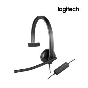 Logitech H570e Wired Headset, Mono Headphones with Noise-Cancelling Microphone, USB, In-Line Controls with Mute Button