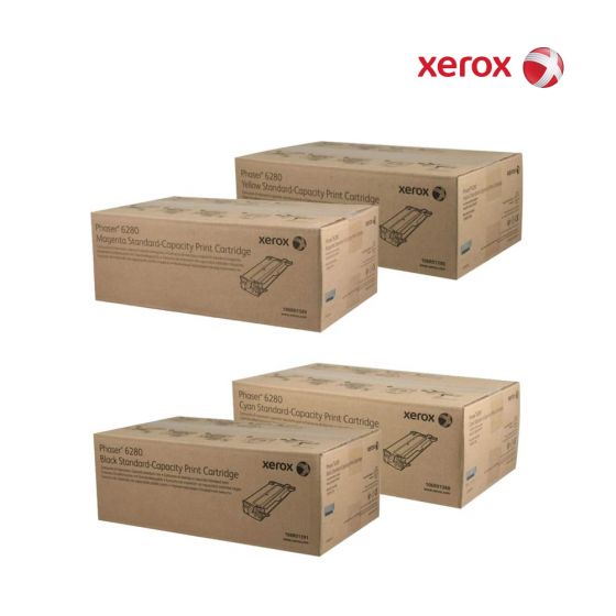  Xerox 106R01395-Black|106R01392-Cyan|106R01394-Yellow|106R01393-Magenta High Yield Toner Cartridge Set For  Xerox Phaser 6280DN, Xerox Phaser 6280N