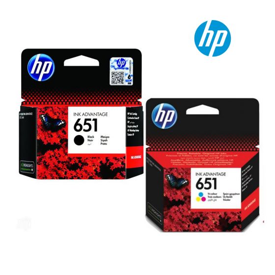 HP 651 Ink Cartridge 1 Set | Black C2P10A | Colour C2P11A for Hp Officejet 202, 252, Deskjet ink Advantage 5575, 5645 AIO Printer