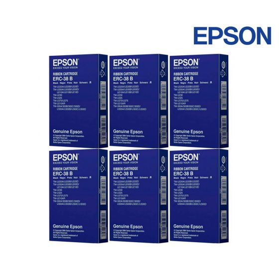 Epson ERC-38 Black Ribbon Cartridge 6-Pack For Epson ERC-30, 38, 34, 38, 270, U200, U210, U220, U230, U300, U325, U370, U375, TMU-220B, Samsung SRP-270, Samsung SRP-275 
