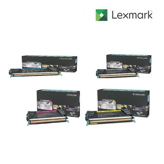 Lexmark C734A1KG-Black|C734A1CG-Cyan|C734A1MG-Magenta|C734A1YG-Yellow 1 Set Standard Toner Cartridge For Lexmark C734,  Lexmark C734dn , Lexmark C734dtn,  Lexmark C734dw,  Lexmark C734n,  Lexmark C736dn,  Lexmark C736dtn,  Lexmark C736N