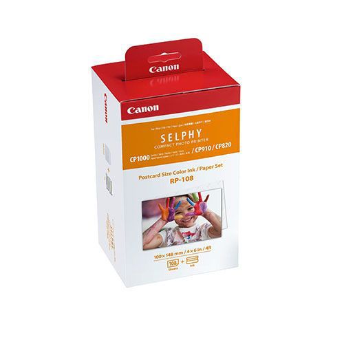 CANON Ink + Postcard Size 108pcs Photo Paper  Color (SELPHY ES1) For SELPHY ES40 ES3, ES30, CP1000, CP910, CP820, CP1200, CP1300, CP900, CP770,  CP760 Printers