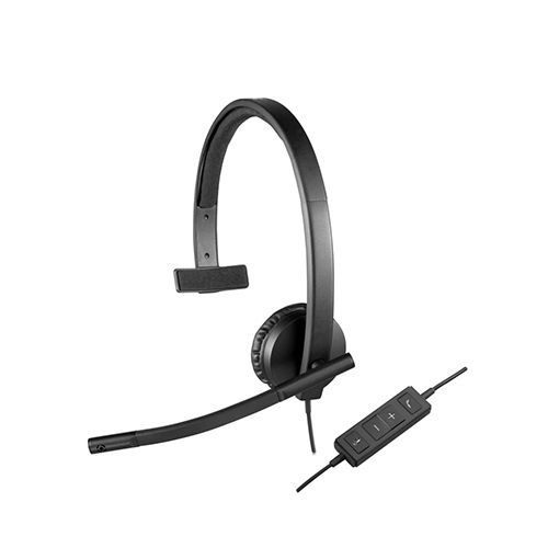 Logitech H570e Wired Headset, Mono Headphones with Noise-Cancelling Microphone, USB, In-Line Controls with Mute Button