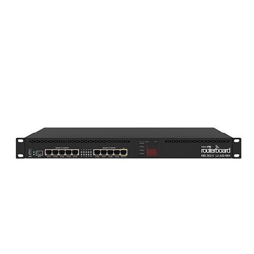 Mikrotik Router RB3011UiAS-RM 1U rackmount, 10xGigabit Ethernet, SFP, USB 3.0, LCD, PoE out on port 10, 2x1.4GHz CPU, 1GB RAM, RouterOS L5 