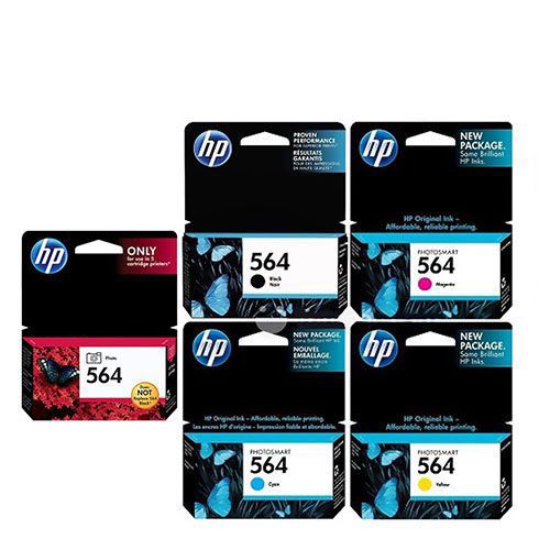 HP 564 Ink Cartridge 1 Set | Black CN680W | Cyan CN681 | Magenta CN682W | Yellow CN683W | Photo Black CR276W For HP Deskjet 3520 3521 3522 3526 Officejet 4610 4620 4622 Photosmart: 5510 5512 5514 5515 5520 5525 6510 6512 6515 6520 6525 7510 7515 752 Print